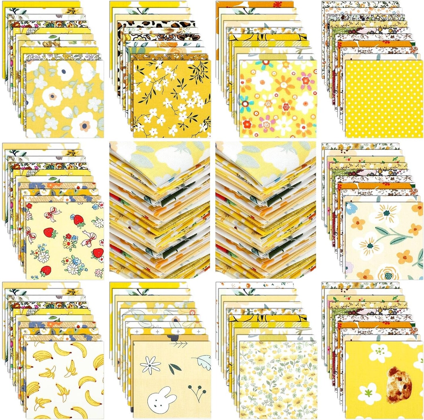 500 Pcs 5 x 5 Inches Cotton Fabric Squares Precut(Yellow Floral)