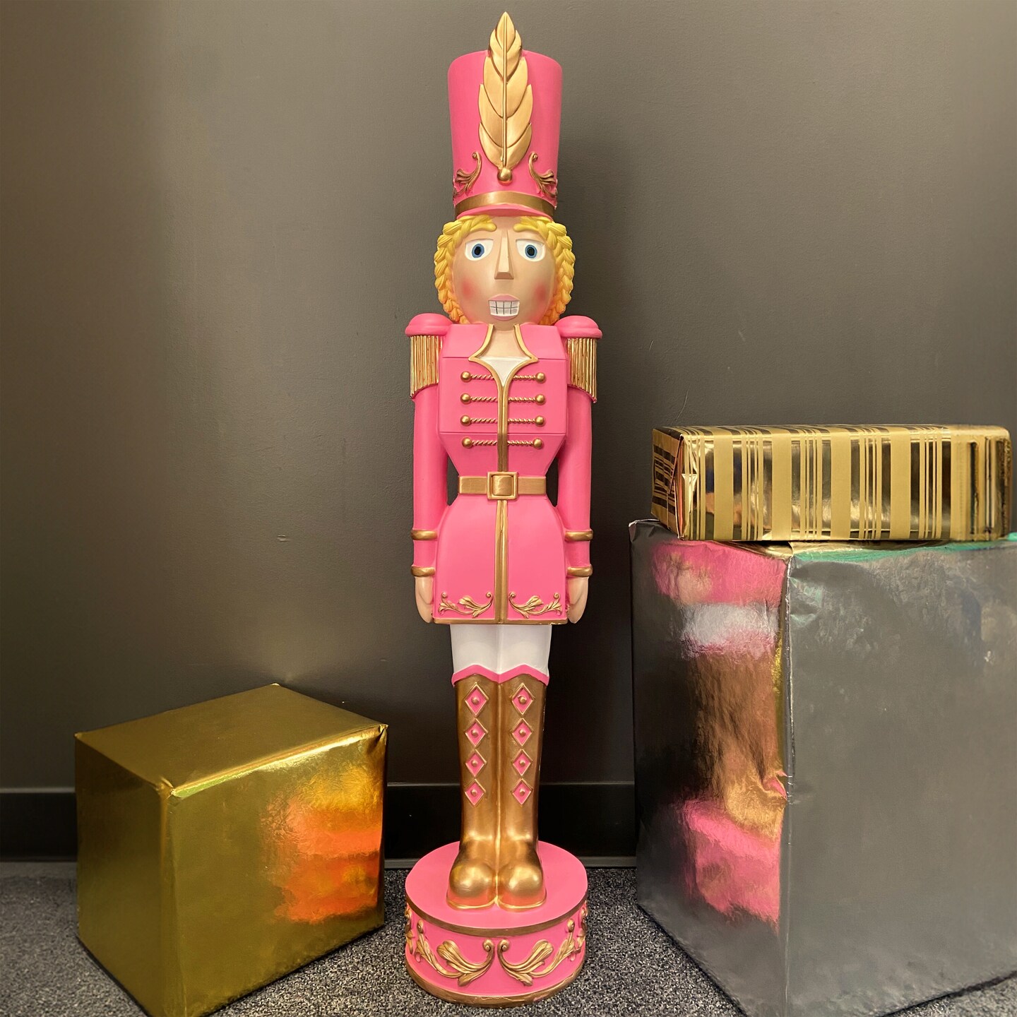 Haute Decor 37-INCH Tall Decorative Christmas Female Nutcracker - Pink/Gold - Solid Resin Construction Large Christmas Nutcracker