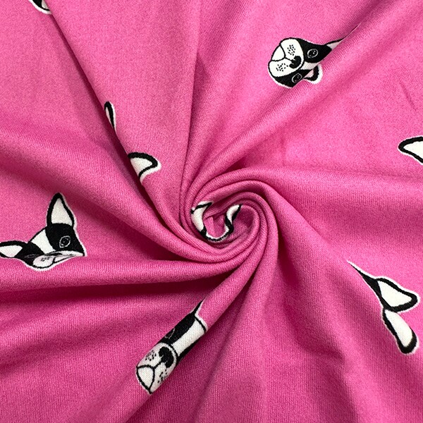 Pink Bulldog Print Double Brushed Jersey Knit Fabric By the Yard
