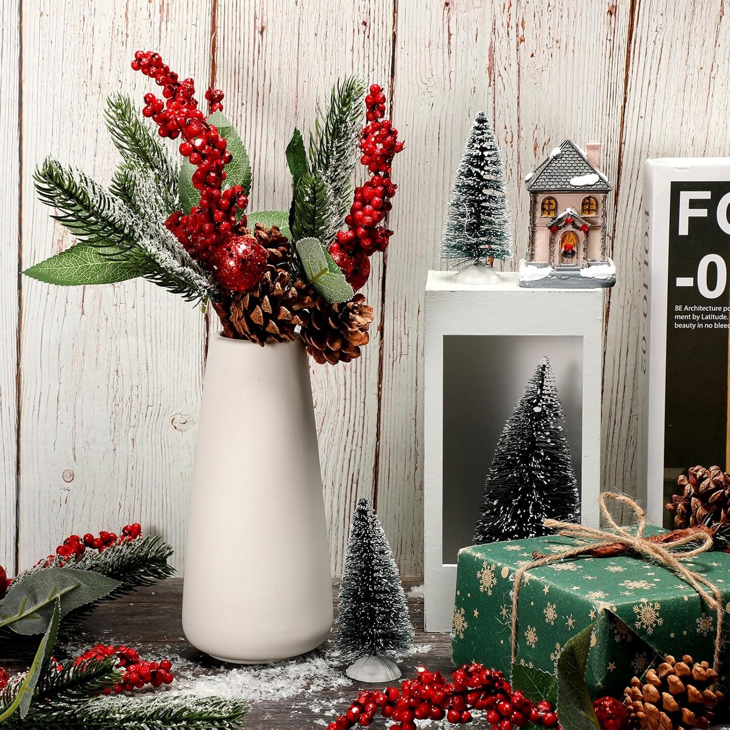 Glittery Pine Snowy Flower Picks (Glitter Sequins Style)