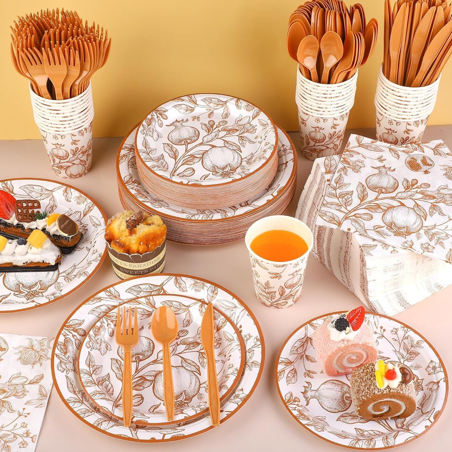 400 Pieces Thanksgiving Vintage Pomegranate Disposable(13.11 x 11.57 x 5.55 inches)