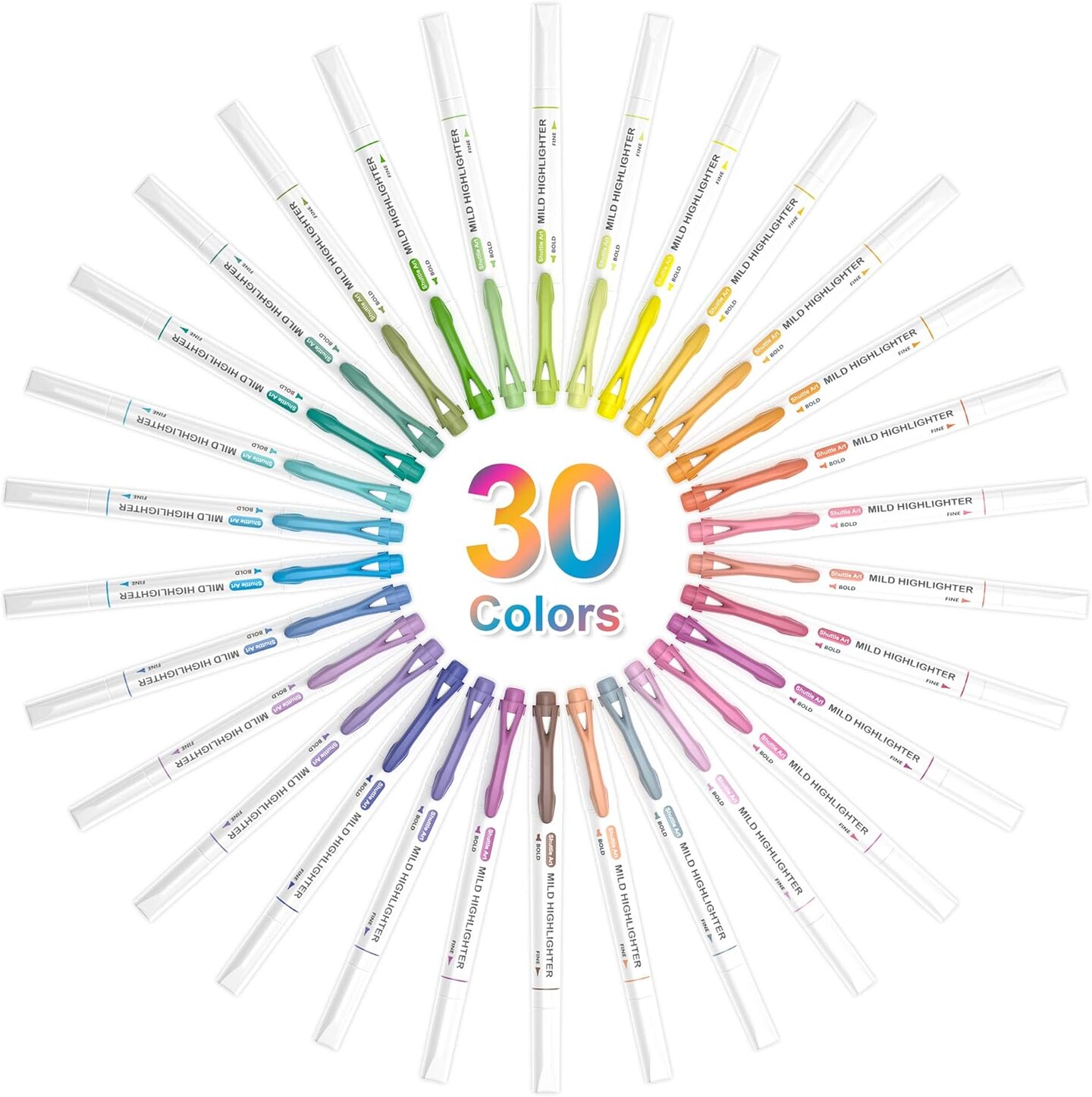 30 Colors Pastel Highlighters Pens - Dual Tip