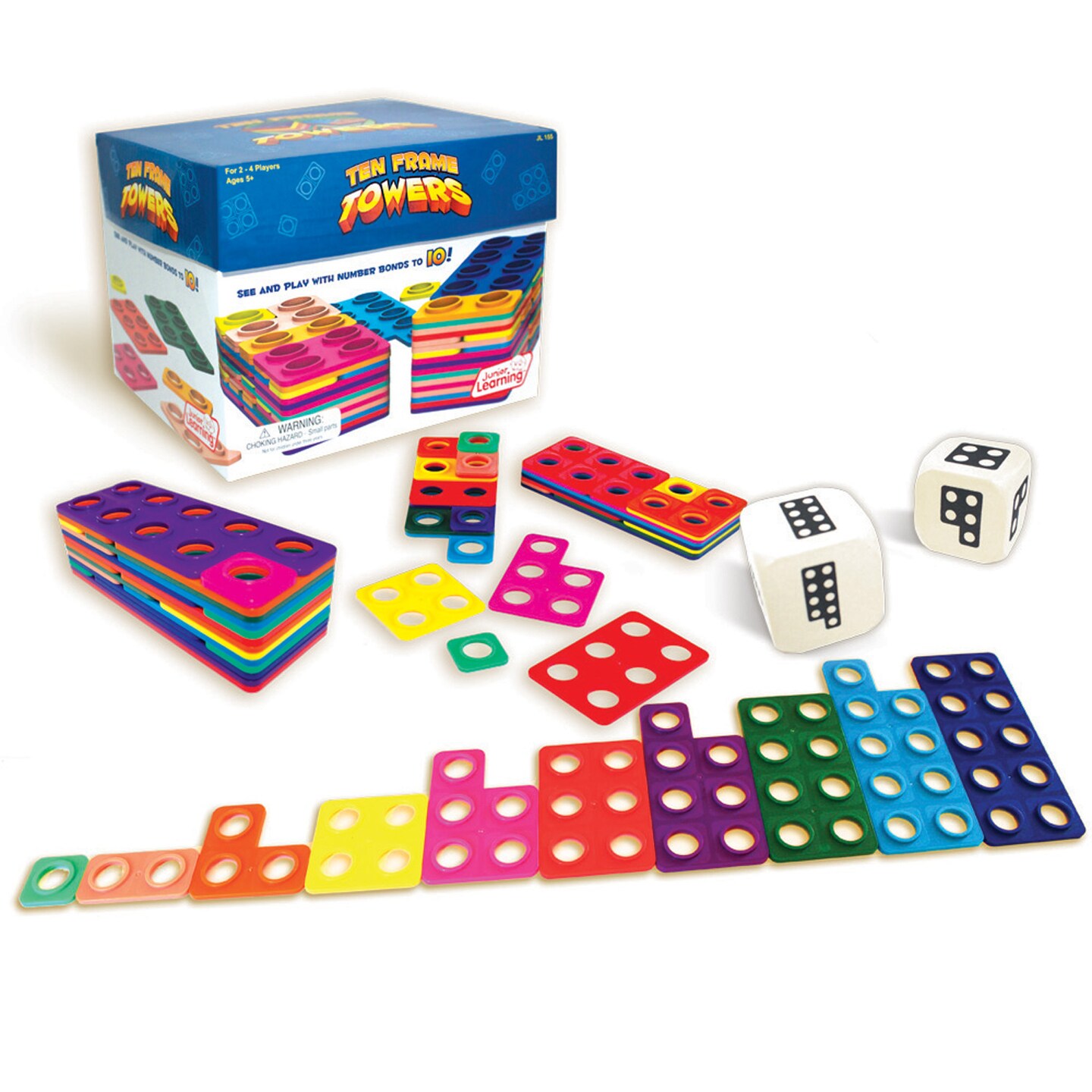 Junior Learning Ten Frame Towers Game - Teaches counting numbers, visualizing numerals, and building number bonds!