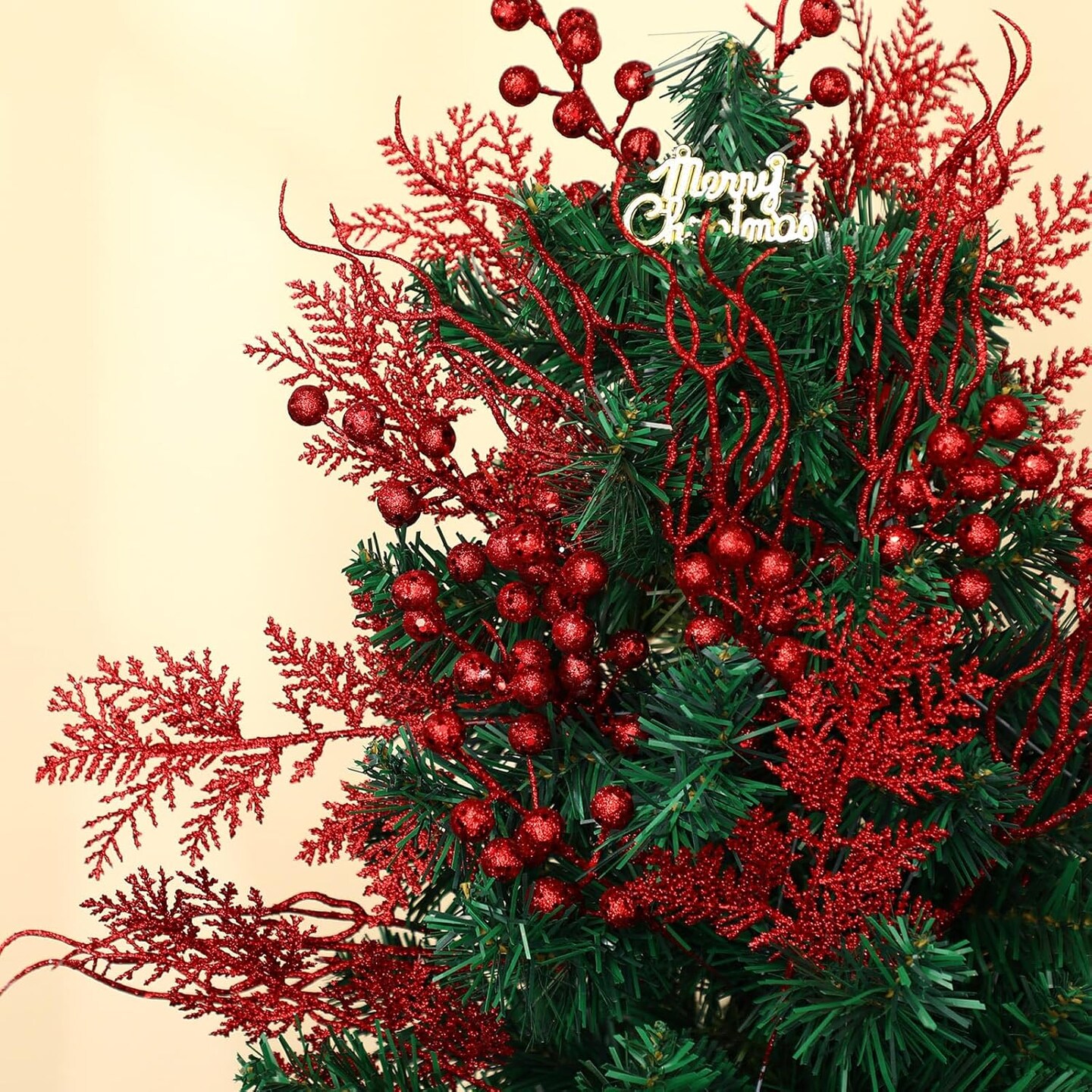 Artificial Christmas Picks Berries Stems Pine Needles(red)