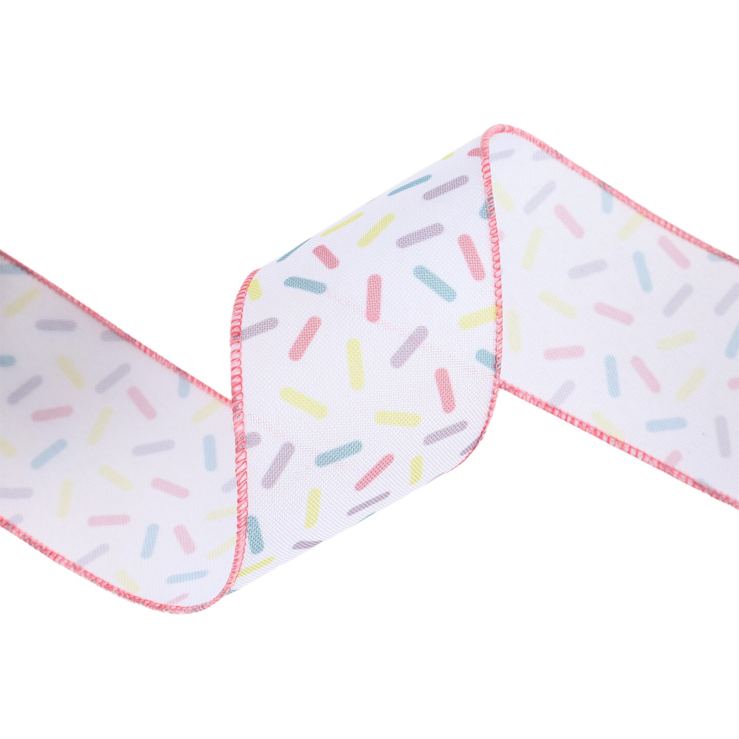 LaRibbons 2 1/2" - 1 1/2" Wired Ribbon | White & Sprinkles | 10 Yard Roll