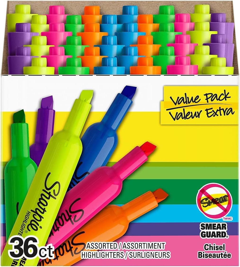 36 Count Fluorescent And Pastel Highlighters (6 Different Colors)