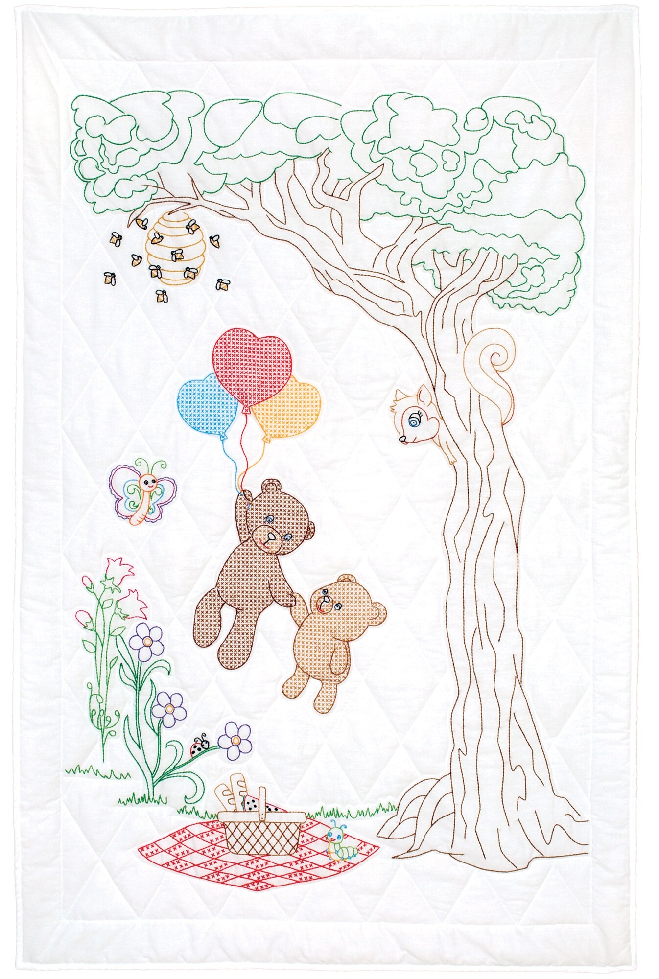 Jack Dempsey Stamped White Quilt Crib Top 40"X60"-Honey Bears