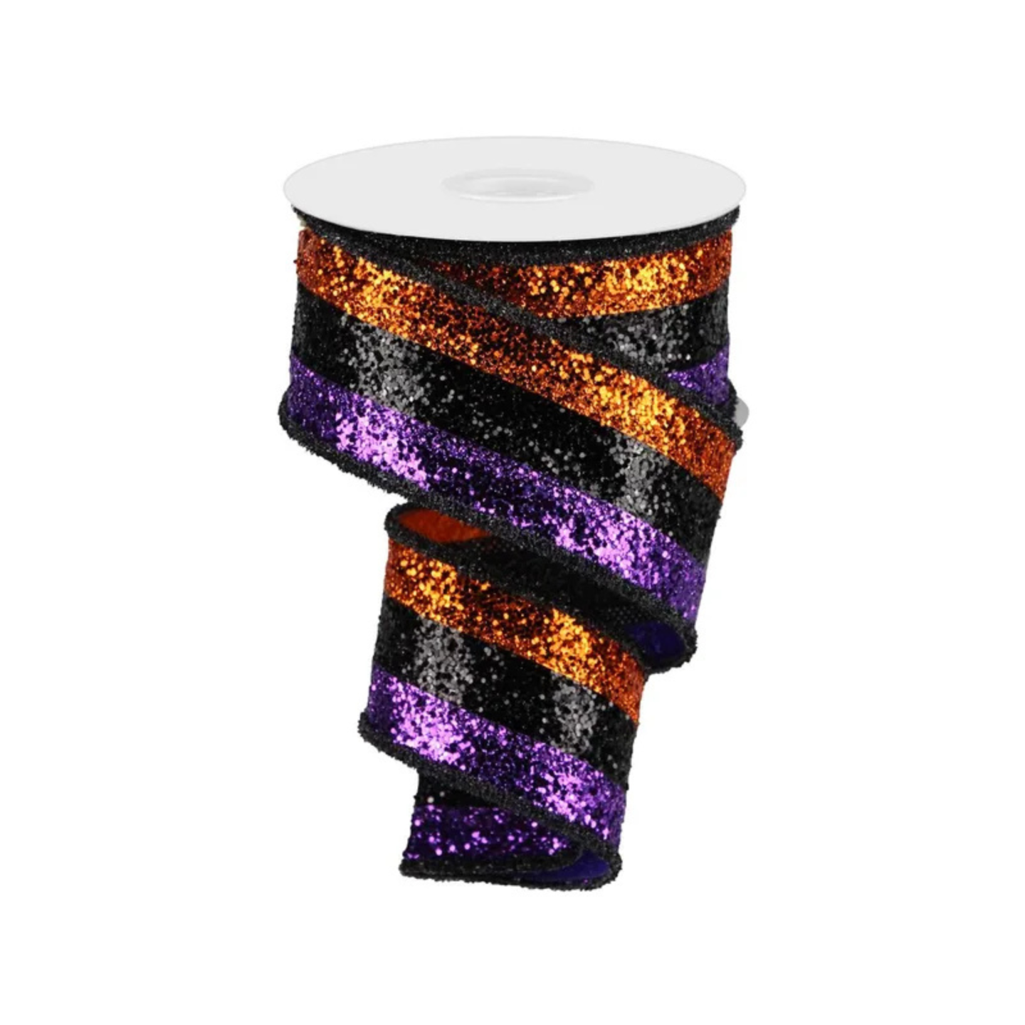 Halloween Glitter Ribbon 2.5"x10yd – Orange Purple Black Wired