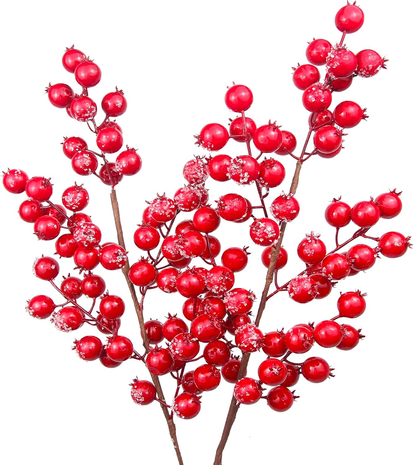 Red Berry Stems Sprays Snowy Christmas Red Berries Picks(red)
