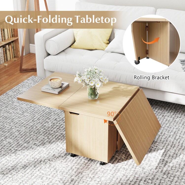 Foldable Coffee Table with Storage Cabinet and Extendable Top