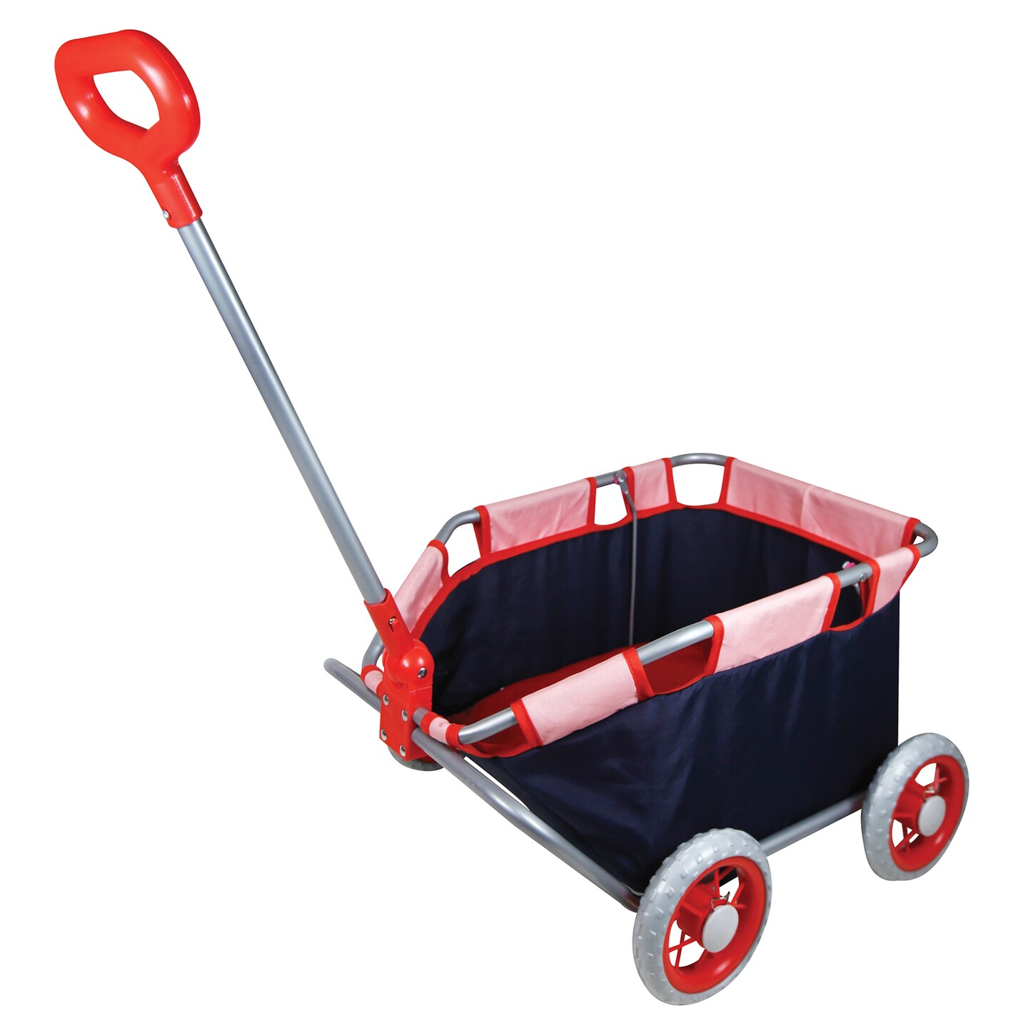 Lissi: Doll Pull Cart - Navy & Red - Foldable, Easy Push/Pull, Long Handle, Play-Transport-Hold-Store Dolls, Stuffed Animals & Plushies, Kids Ages 2+