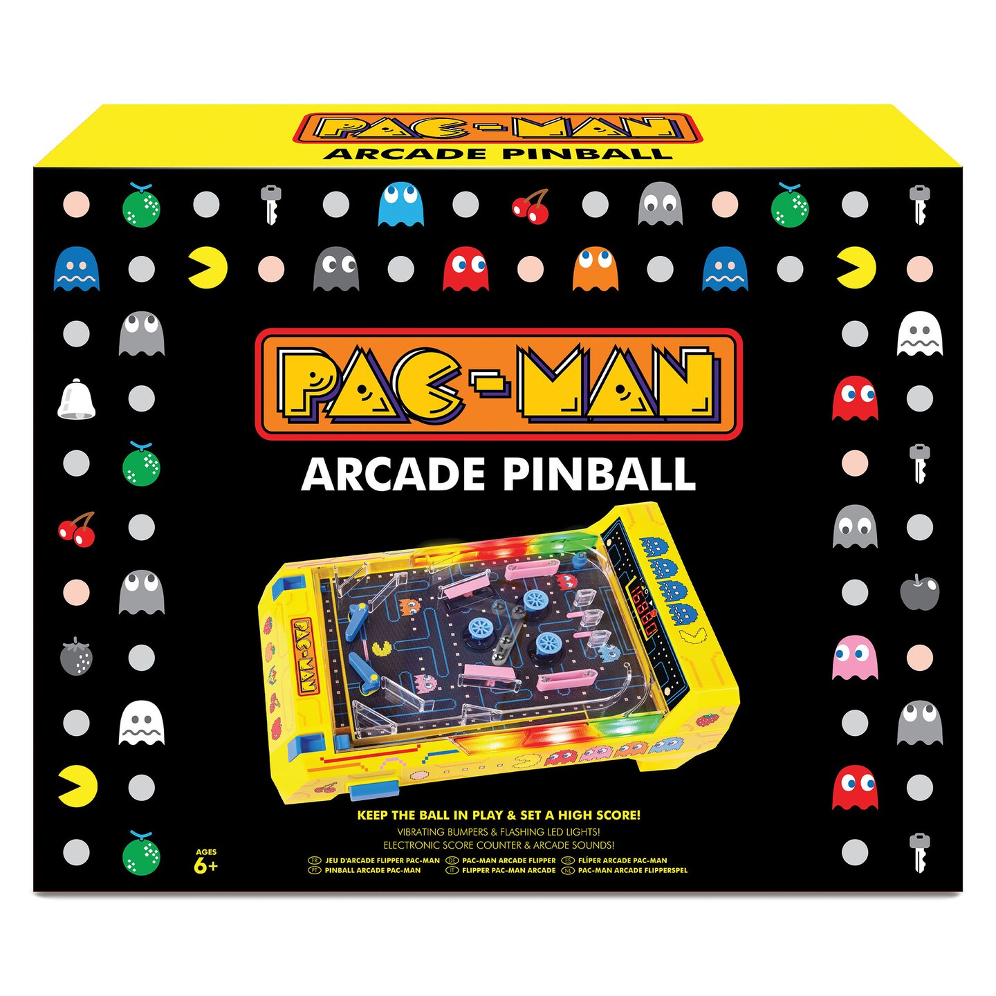 Ambassador Games: Pac-Man Arcade Pinball - Light &#x26; Sound Tabletop Game, Vibrating Bumbers, Flashing LEDs, Scoreboard, Licensed, Adults Kids Ages 6+