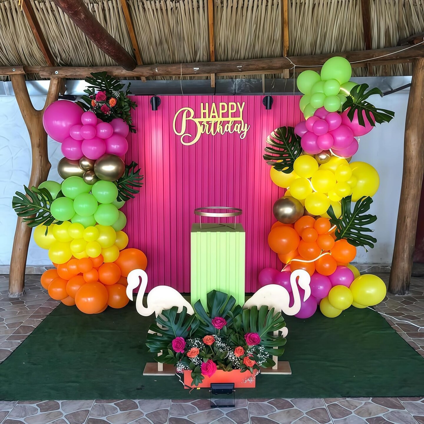 Tropical Hawaiian Balloons Arch Garland Kit, Olive Green and Hot Pink Orange Gold Balloons for Kids Hawaii Summer Beach Luau Aloha Pool Birthday Flamingo Baby Shower Party Decorations Supplies