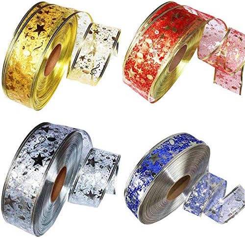 Ribbon Stars Wired Sheer Glitter Ribbon, 2-Inch by 100-Yard Spool, Perfect for Christmas Decoration