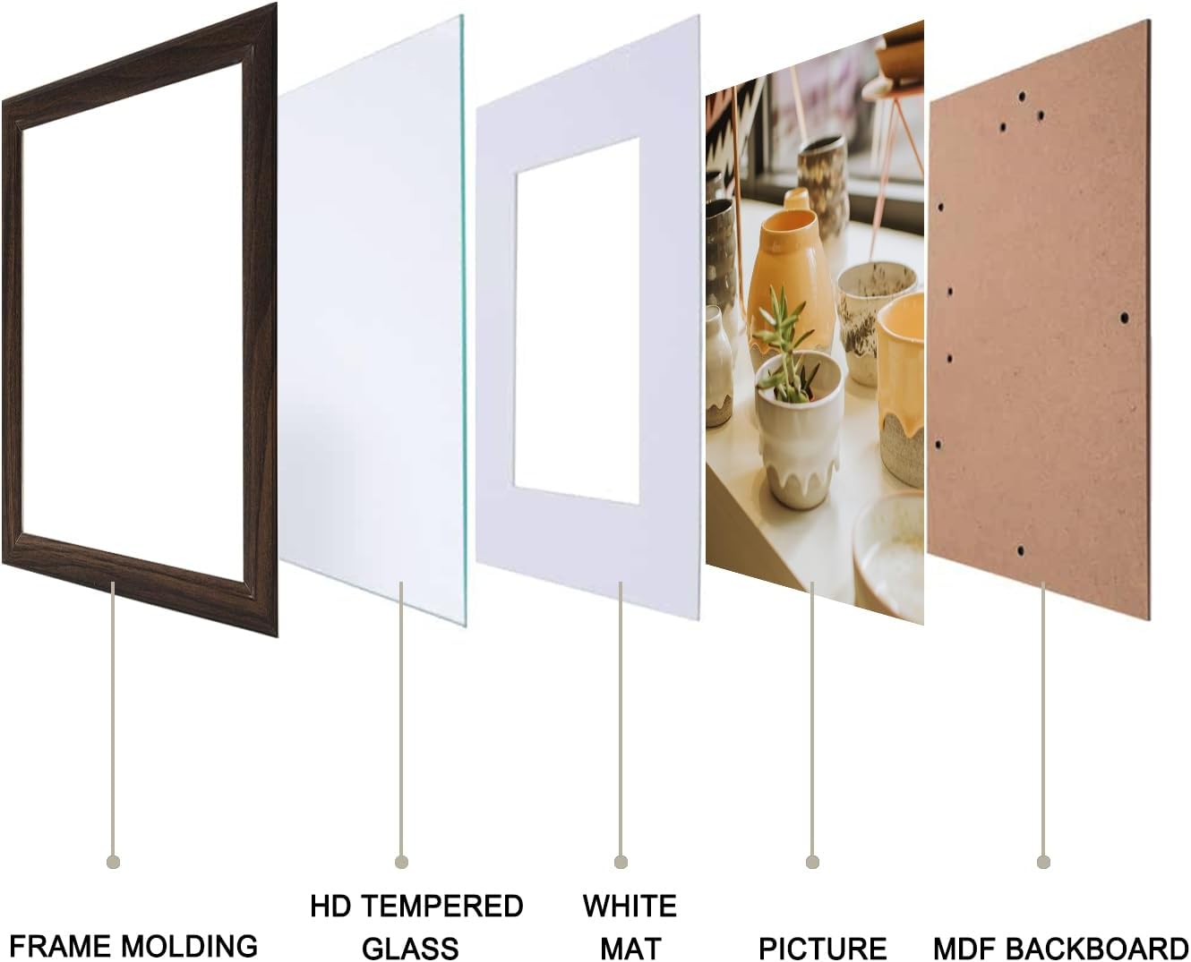12x16 Picture Frame in Walnut- Use as 8.5x11 certificate frame with Mat or 12x16 Frame Without Mat -Modern Style Wood Composite Frame, with Tempered Glass - diploma frame Formats for Wall