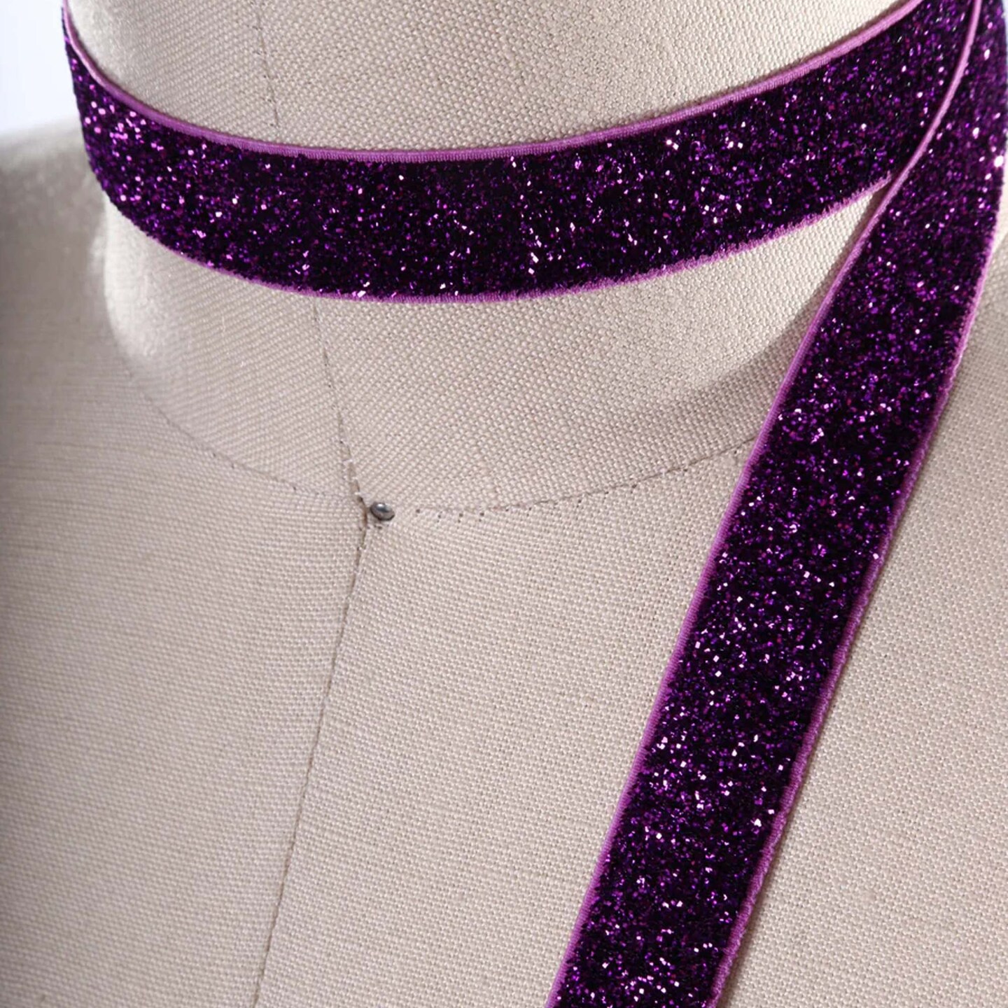 2 Yards Deep Purple Plum Colored Glitter Elastic Trim 5/8&#x22;