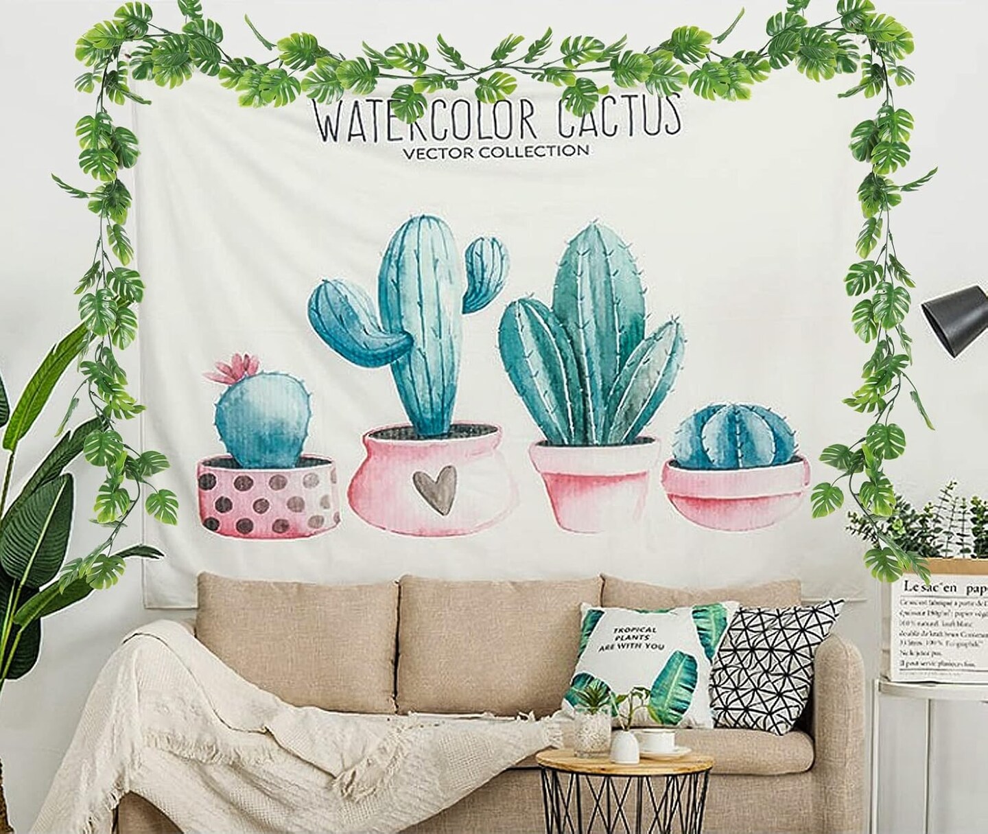 4Pcs Artificial Monstera Leaf Vines, 5.9FT Fake Hanging Plant Ivy Palm Leaves Greenery Vine Faux Tropical Monstera Garland for Garden Porch Patio Jungle Luau Party Beach Birthday Indoor Outdoor Décor