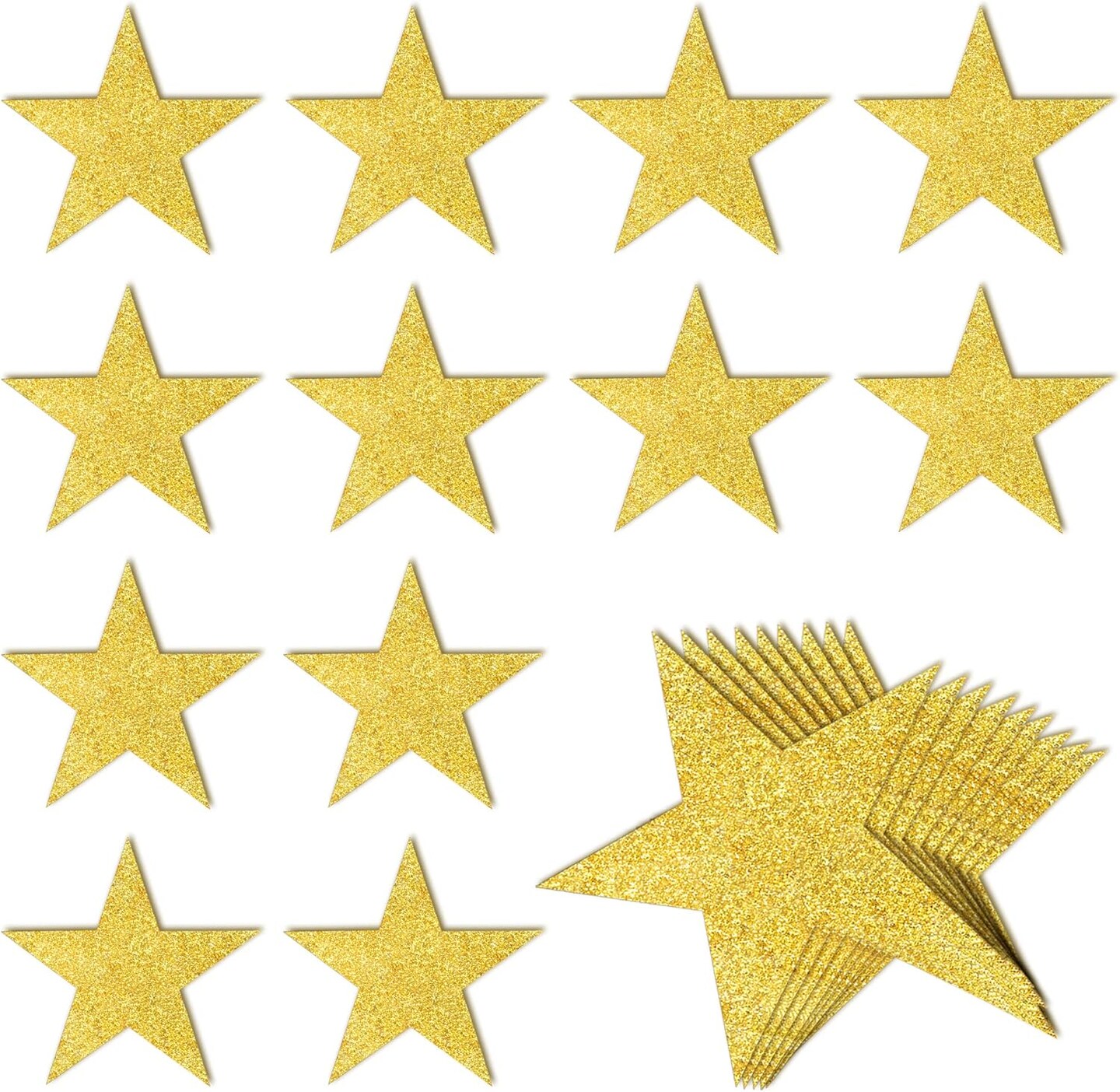 100 PCS Glitter Gold Five Star Cutouts Paper Stars Confetti Cutout Gold Star Cutouts for Bulletin Board Stars Accents Classroom Wall Party Decoration Supply