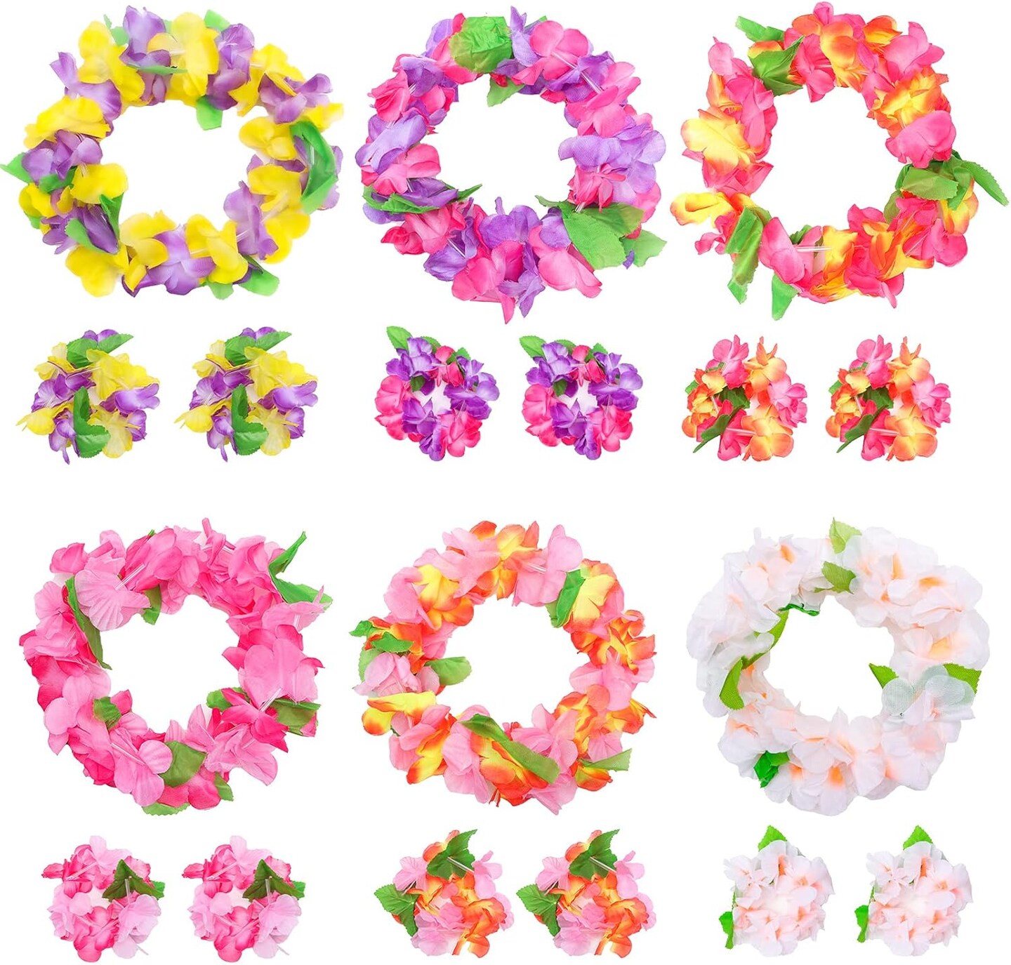 Hawaiian Leis, 48PCS Luau Party Decorations Including Necklace Headbands and Wristbands for Tropical Themed Party Girl Birthday Decor