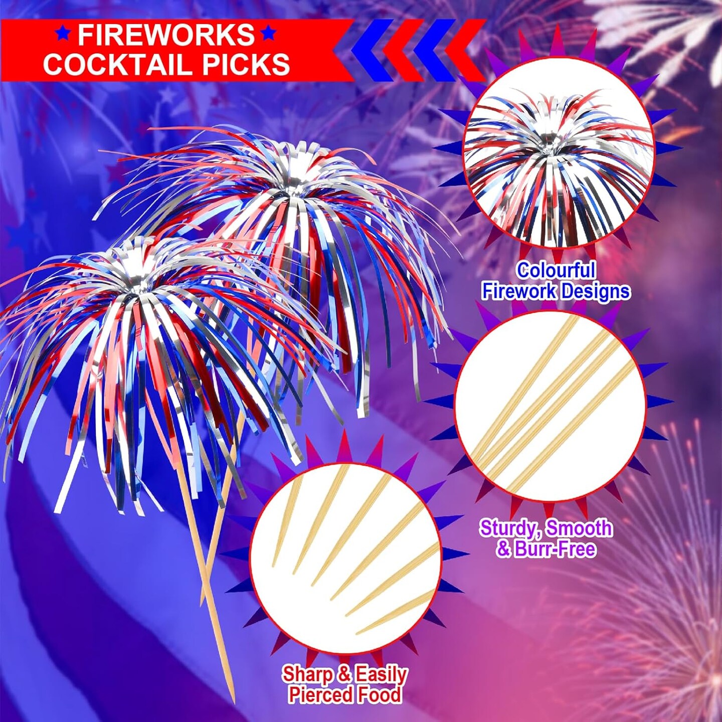 Hhdatc 100 Pcs Red White Blue Star Cocktail Picks Patriotic Toothpicks Decorative Cocktail Sticks For Appetizers Charcuterie And Skewers Fourth Of July Independence Day Decoration Party Supplies - View #6