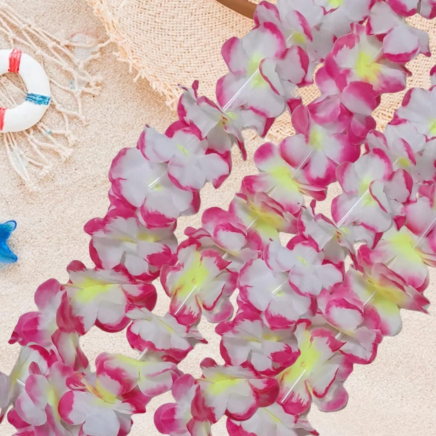 24Counts Thickened Hawaiian Leis Bulk, Tropical Flower Necklace Pink Leis for Luau Party, Hawaii Floral Garland Hula Dance Party Costume Graduation Lei Birthday Beach Wedding Favors