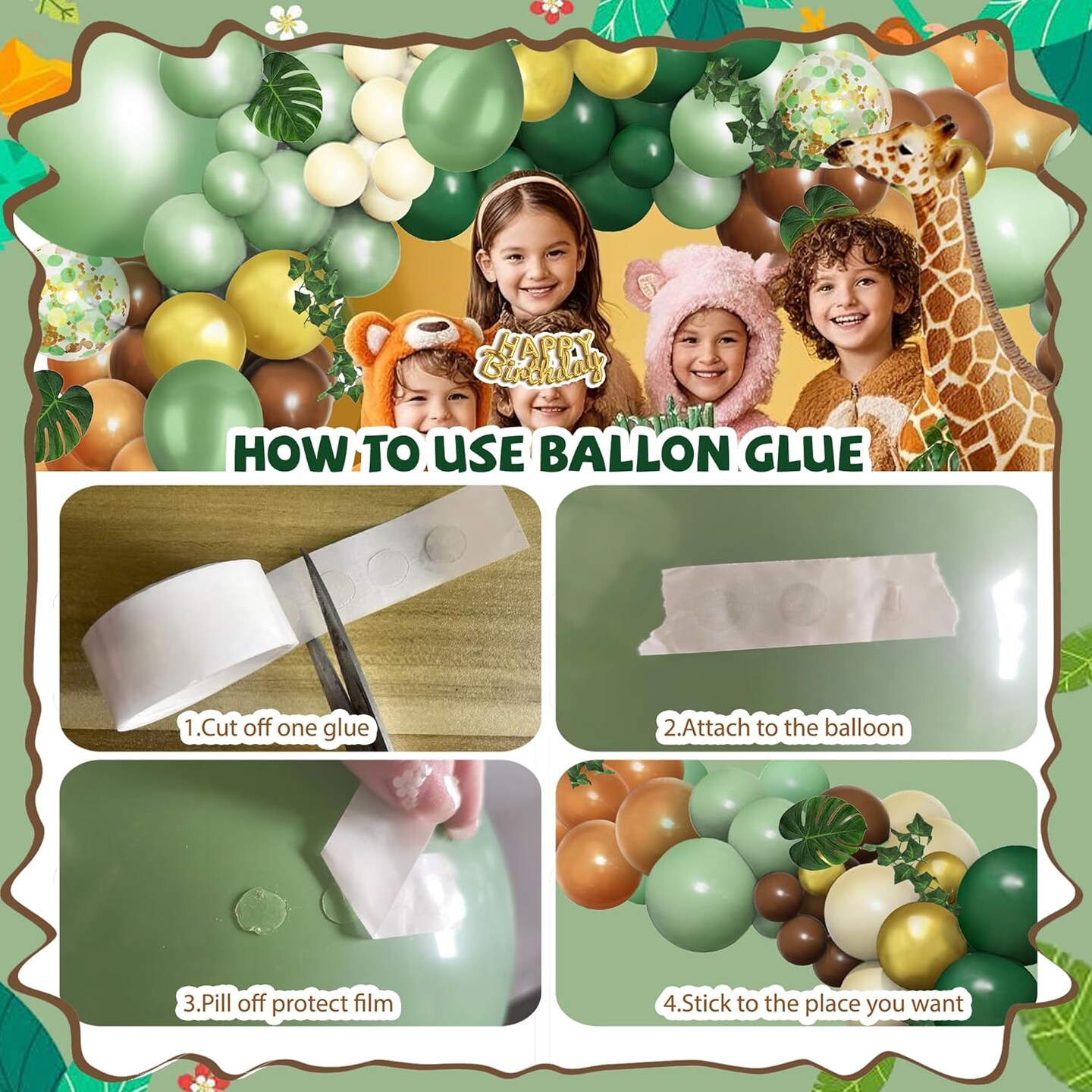 148 pcs Safari Balloon Arch Kit, Sage Green Brown Jungle Wild One Balloon Garland with Animal Print Balloons Palm Leaves for Woodland Tropical Birthday Party Supplies Shower Decorations