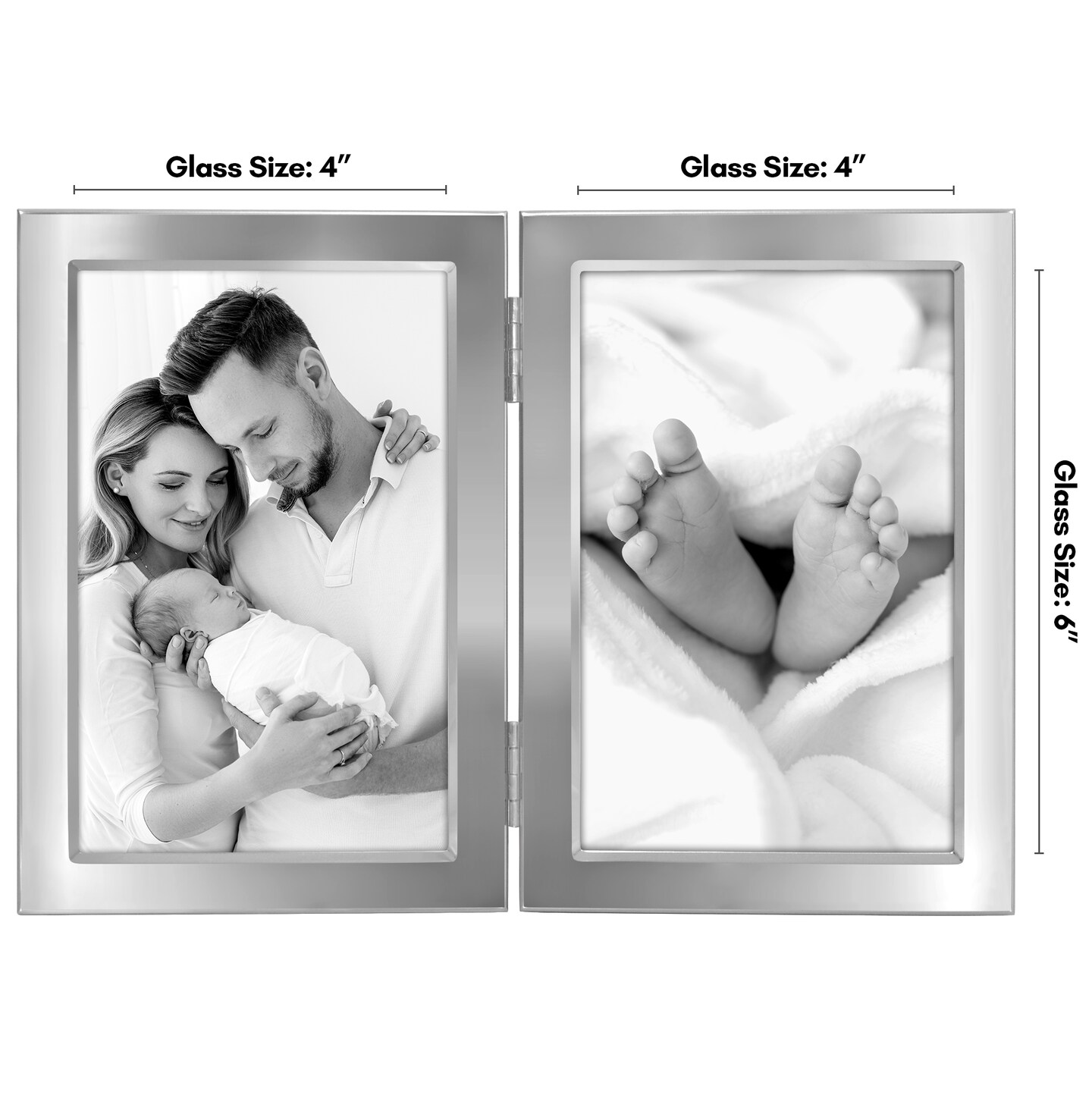 Americanflat Hinged Picture Frame with Wide, Beveled Molding and Shatter-Resistant Glass - Modern Metal Picture Frame Displays Two Photos - Elegant Photo Frames for Tabletop Display