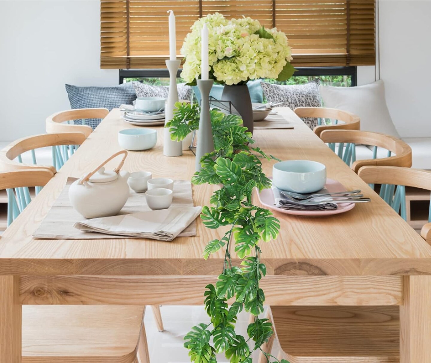 4Pcs Artificial Monstera Leaf Vines, 5.9FT Fake Hanging Plant Ivy Palm Leaves Greenery Vine Faux Tropical Monstera Garland for Garden Porch Patio Jungle Luau Party Beach Birthday Indoor Outdoor D&#xE9;cor