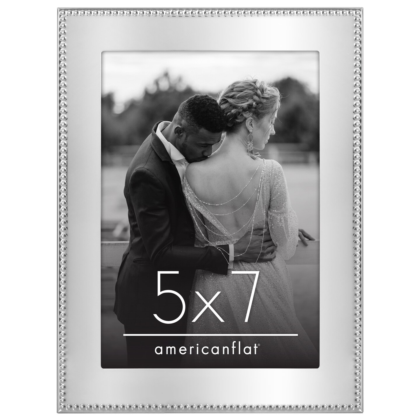 Americanflat Silver Metal Picture Frame with Beaded-Style Detailing - Beaded Picture Frame with Shatter-Resistant Glass - Elegant Gallery Style Frames for Tabletop or Wall Display