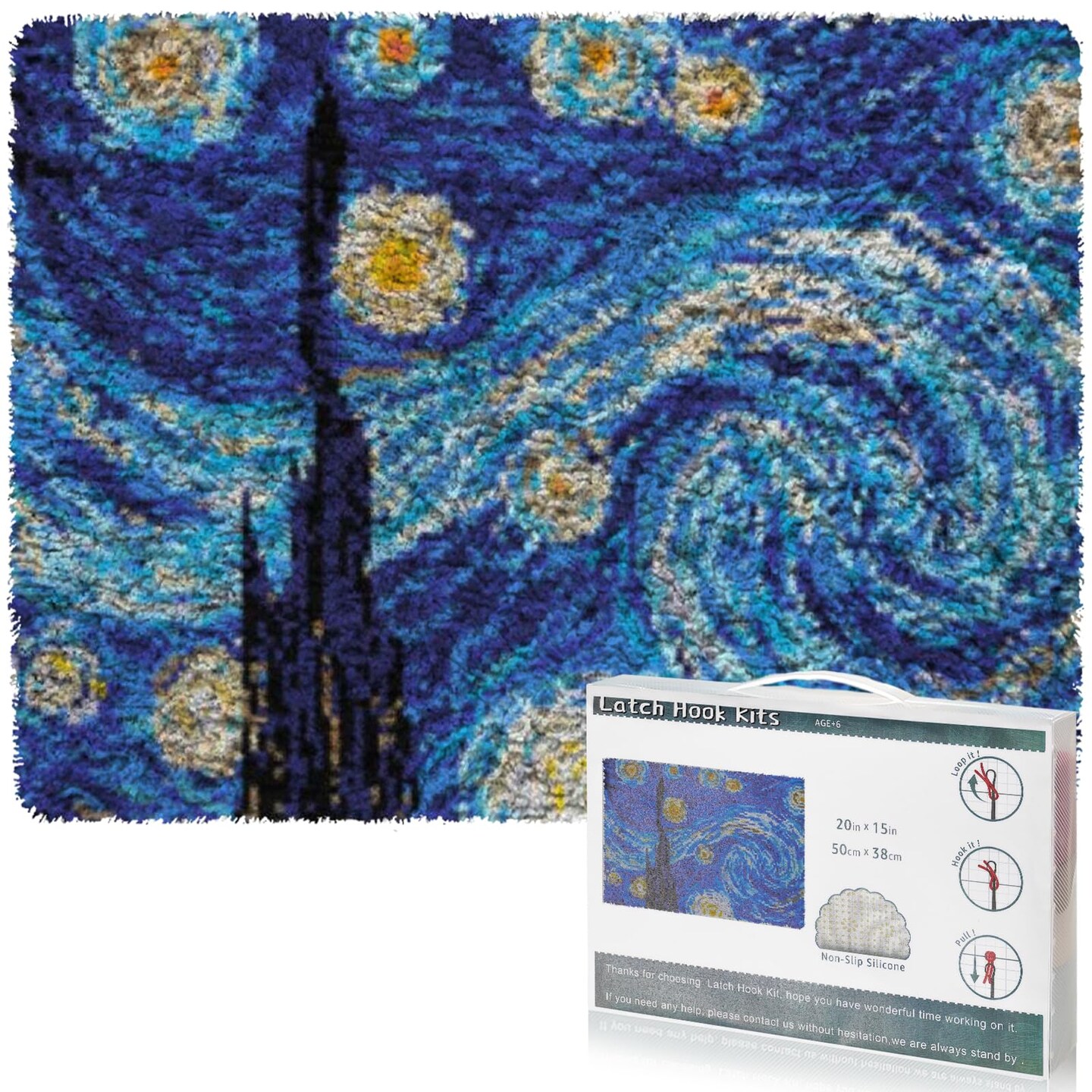 Latch Hook Rug Kit DIY Crochet Carpet for Beginners, Starry Sky Patterns Pre-Printed Canvas Yarn Rug Hooking Kits, Creative Craft Home Decor Ideal for Learning Rug Making