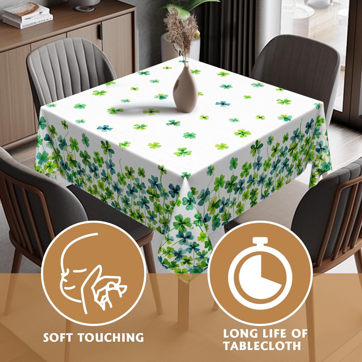 St. Patrick's Day Tablecloth 52x52 Inch Square Green Lucky Shamrock Table Cloths Farmhouse Irish Dust-Proof Spill Proof Rustic Table Covers for Spring Holiday Party Dining Kitchen Tabletop Decor
