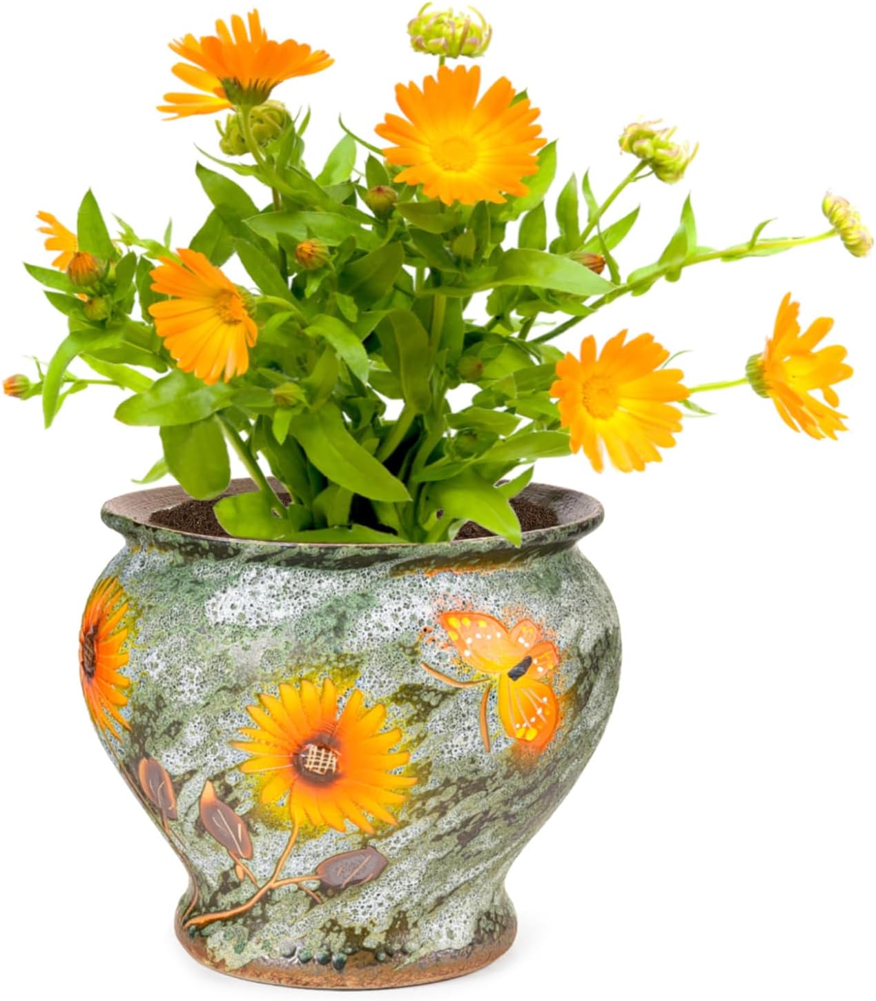 9 Inch Ceramic Hand Painted Succulent Flower Pots (Green & Orange)