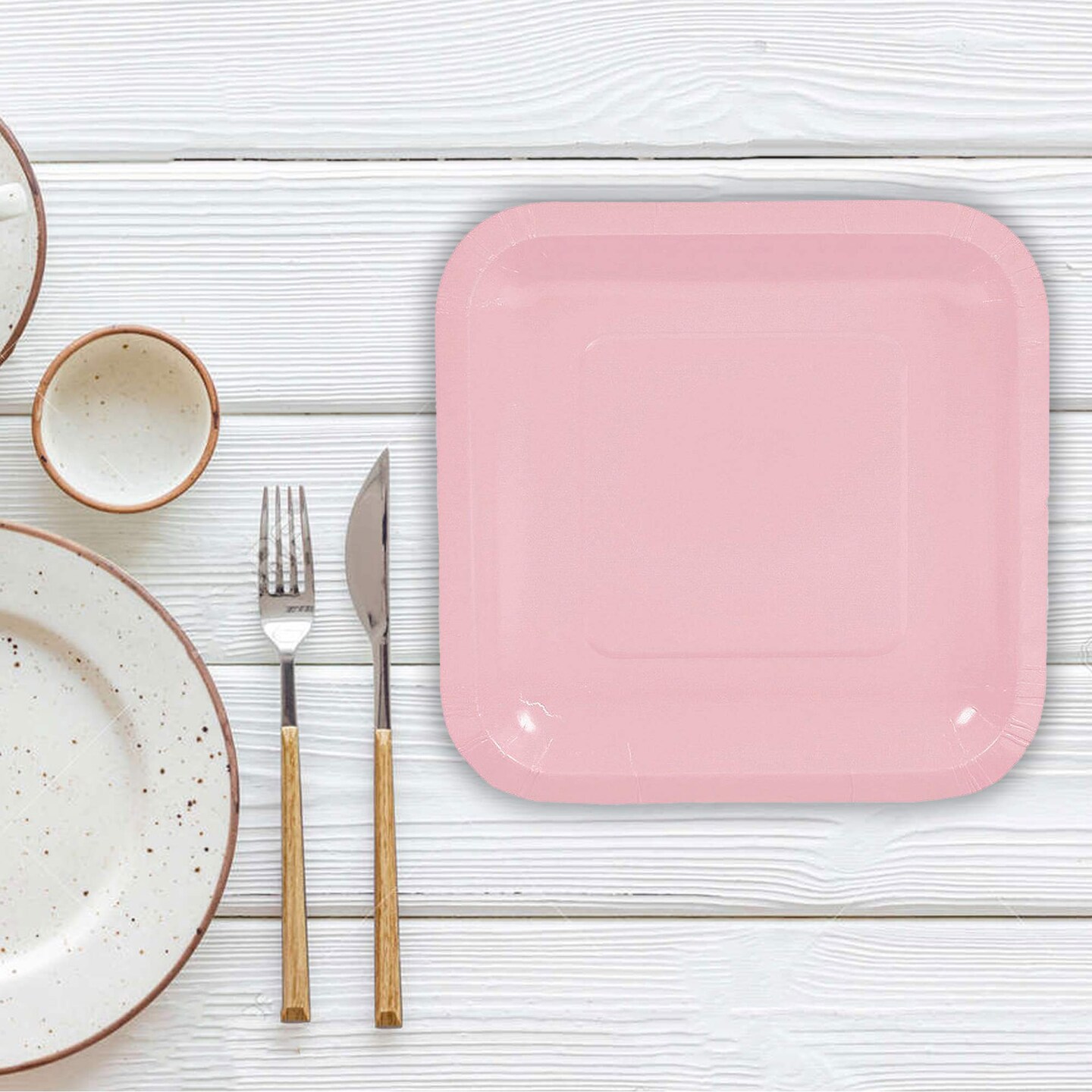 24 Count Light Pink Square Paper Dessert Plates Soft Disposable Plates for Baby Showers and Parties 7"