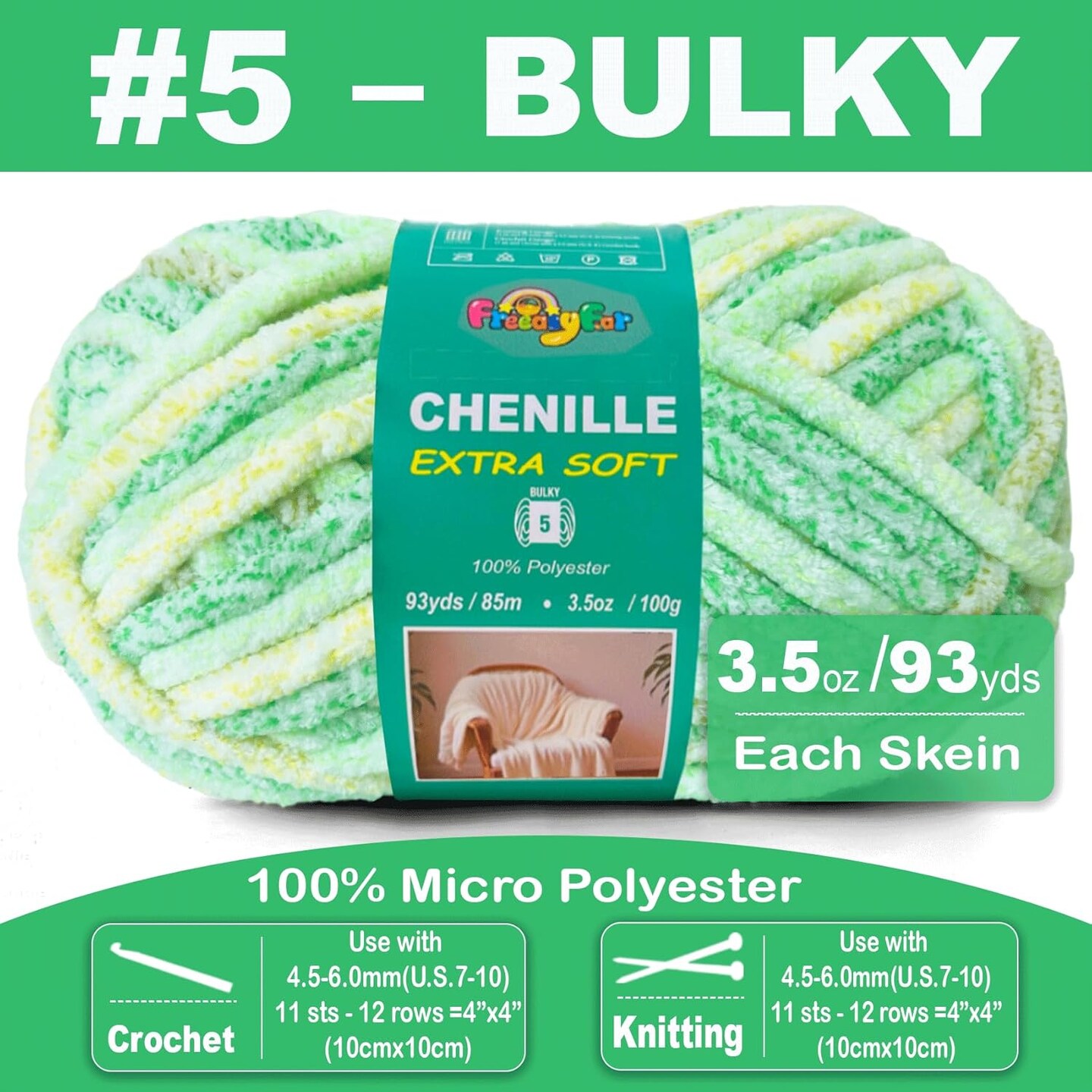Super Soft Velvet Chenille Yarn (Mint Breeze, 6 Pack)