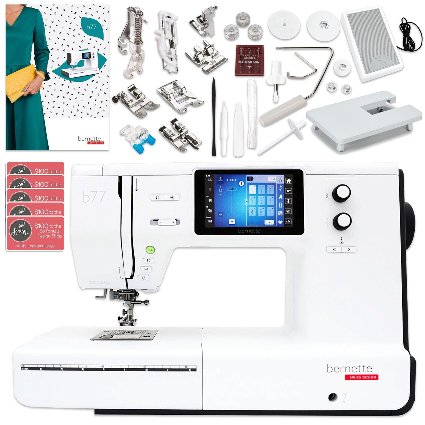 Bernette B77 Deco Sewing &#x26; Quilting Machine Bundle with 100 Thread Spools
