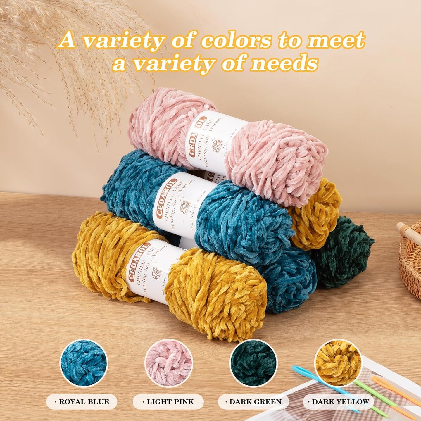 4 * 3.5oz/100g Chenille Yarn for Crocheting(Pink)