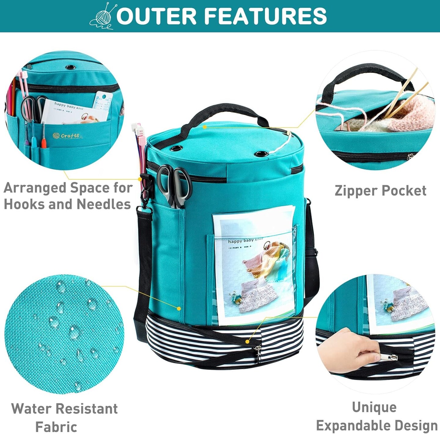 Expandable Crochet Bag-Knitting Bag Yarn Storage Organizer