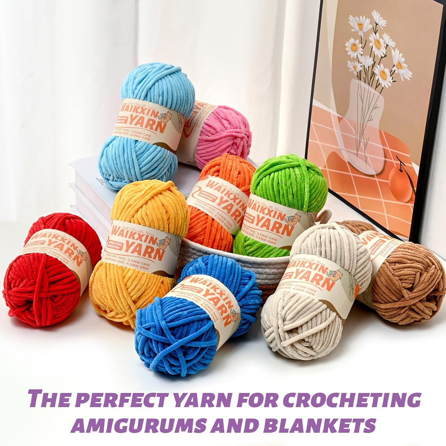 87 Yards - Super Soft Fuzzy Chenille Chunky Yarn for Crocheting(Black&#xFF09;