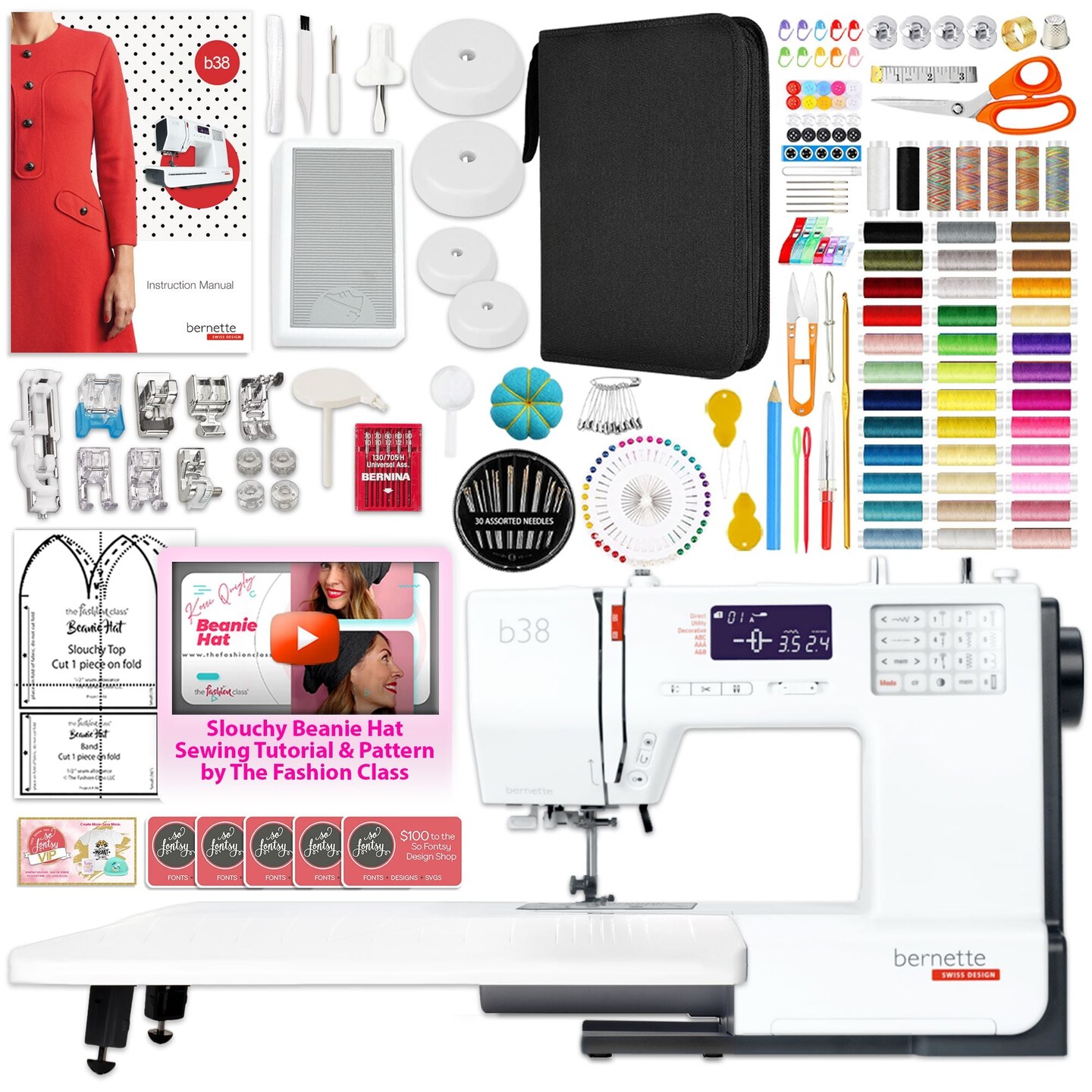 Bernette B38 Top End Sewing Machine Bundle with 250+ Accessories