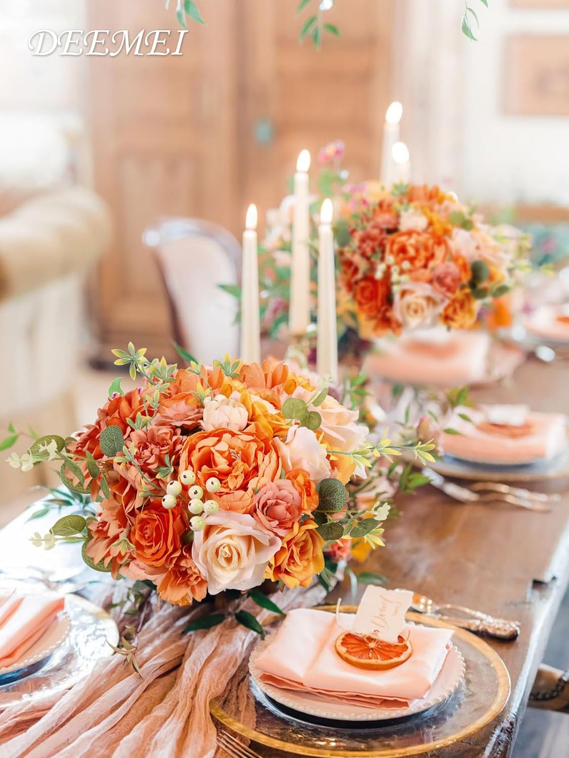 Artificial Fall Flowers Burnt Orange Combo Box Set