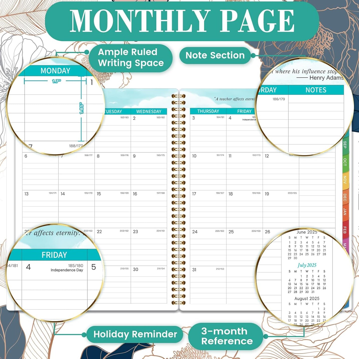 Teacher Planner 2025-2026 Lesson Plan Book for Teachers - Engraved Floral