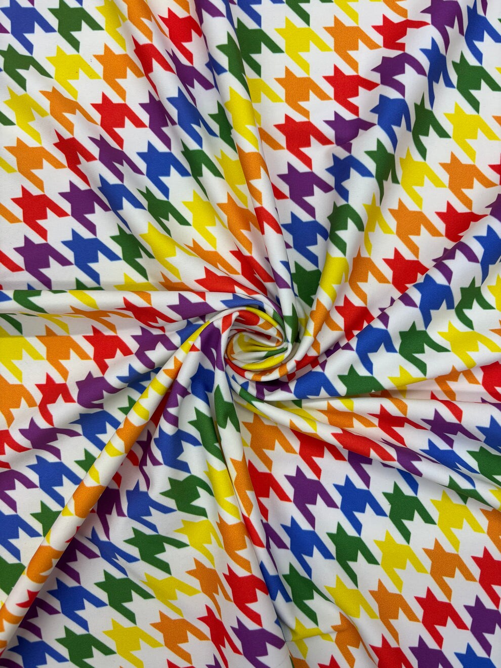 1 Yard Rainbow Houndstooth Print Spandex Fabric Four-Way Stretch ...