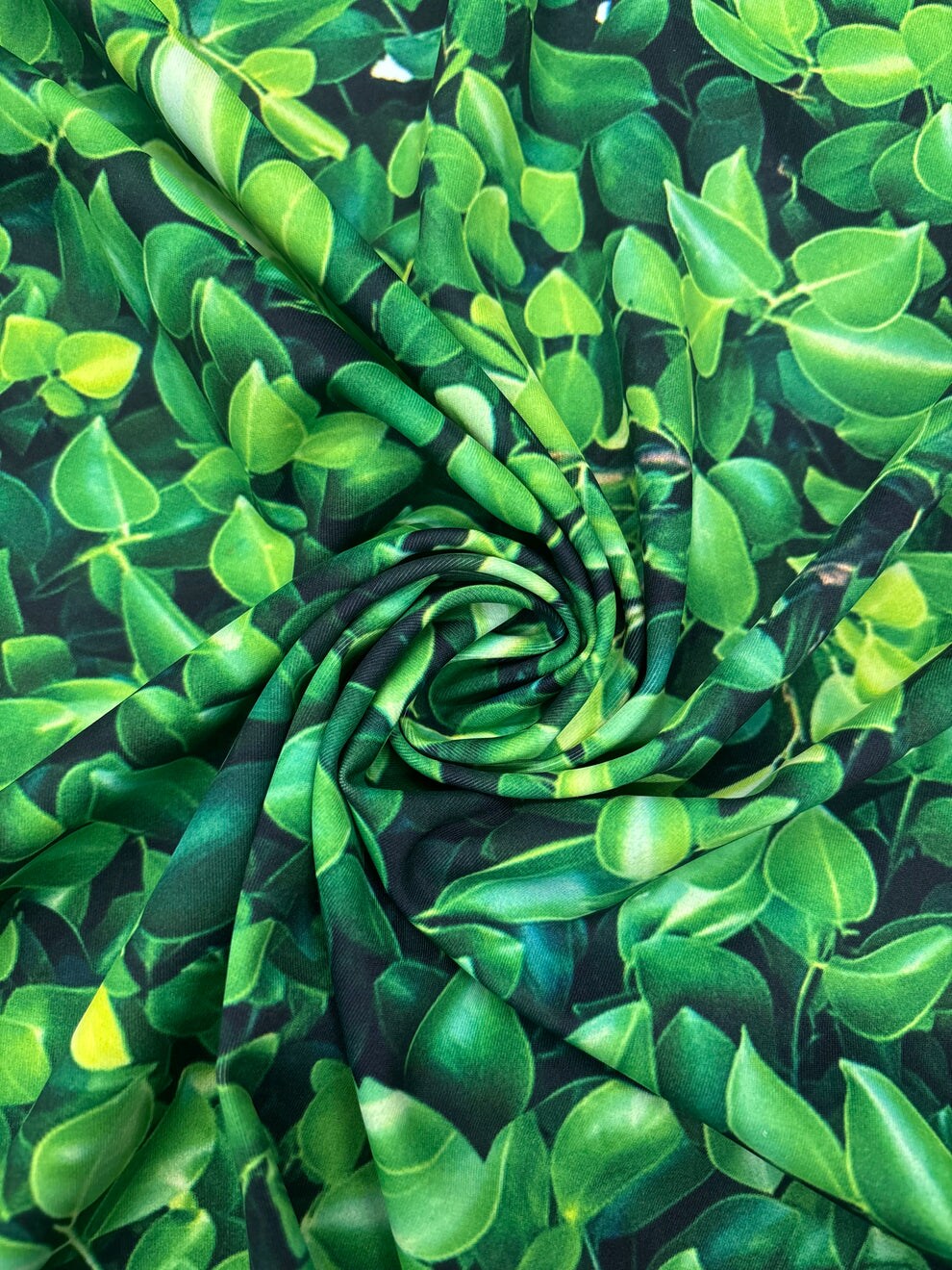 1 Yard Green Leaves Print Spandex Fabric Swimwear Dancewear Leggings ...