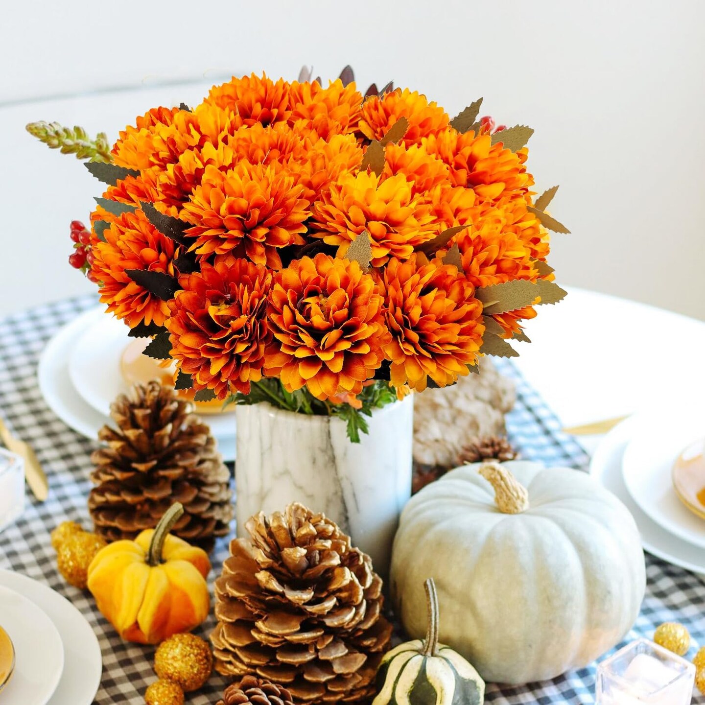 15 Pcs Mums Artificial Flowers Fake Mums Silk