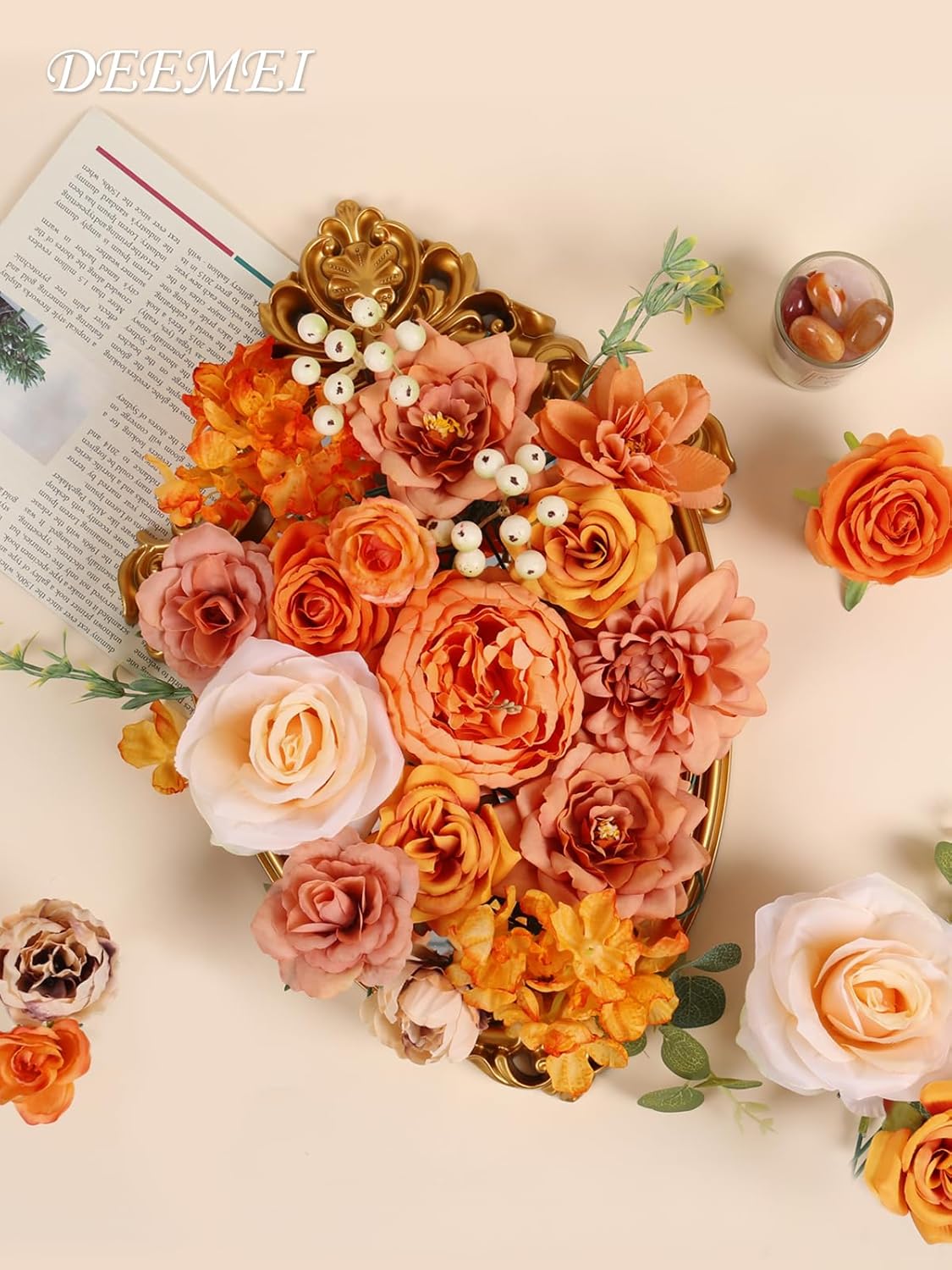 Artificial Fall Flowers Burnt Orange Combo Box Set