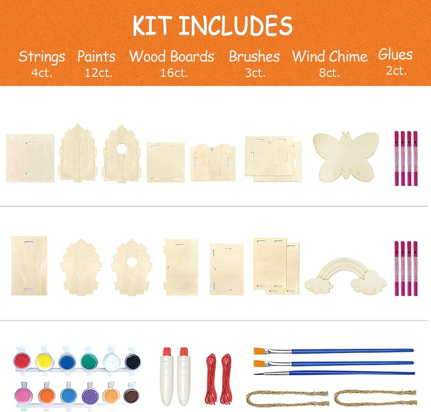 4-Pack DIY Bird House Wind Chime Kit – Build & Paint Craft Set for Kids Ages 4–8, Easter Basket Gift