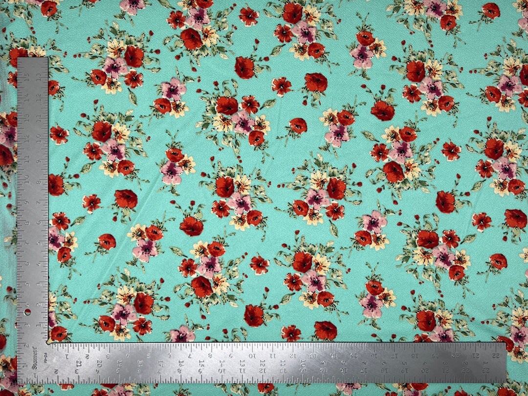 1 Yard Liverpool Knit Floral Print Fabric Stretch Crepe Texture Floral ...