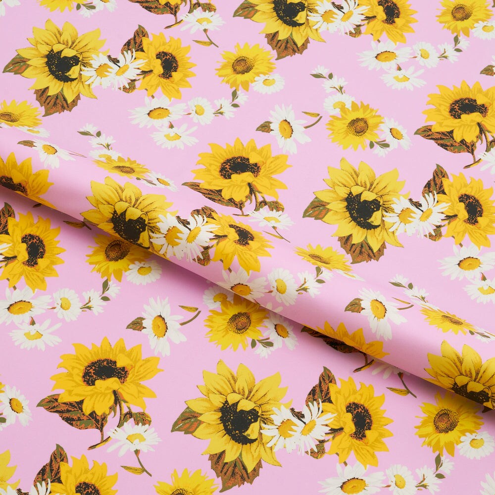1 Yard Sunflowers on Pale Pink Printed Spandex Fabric 36&#x22; x 58/60&#x22; 200 GSM