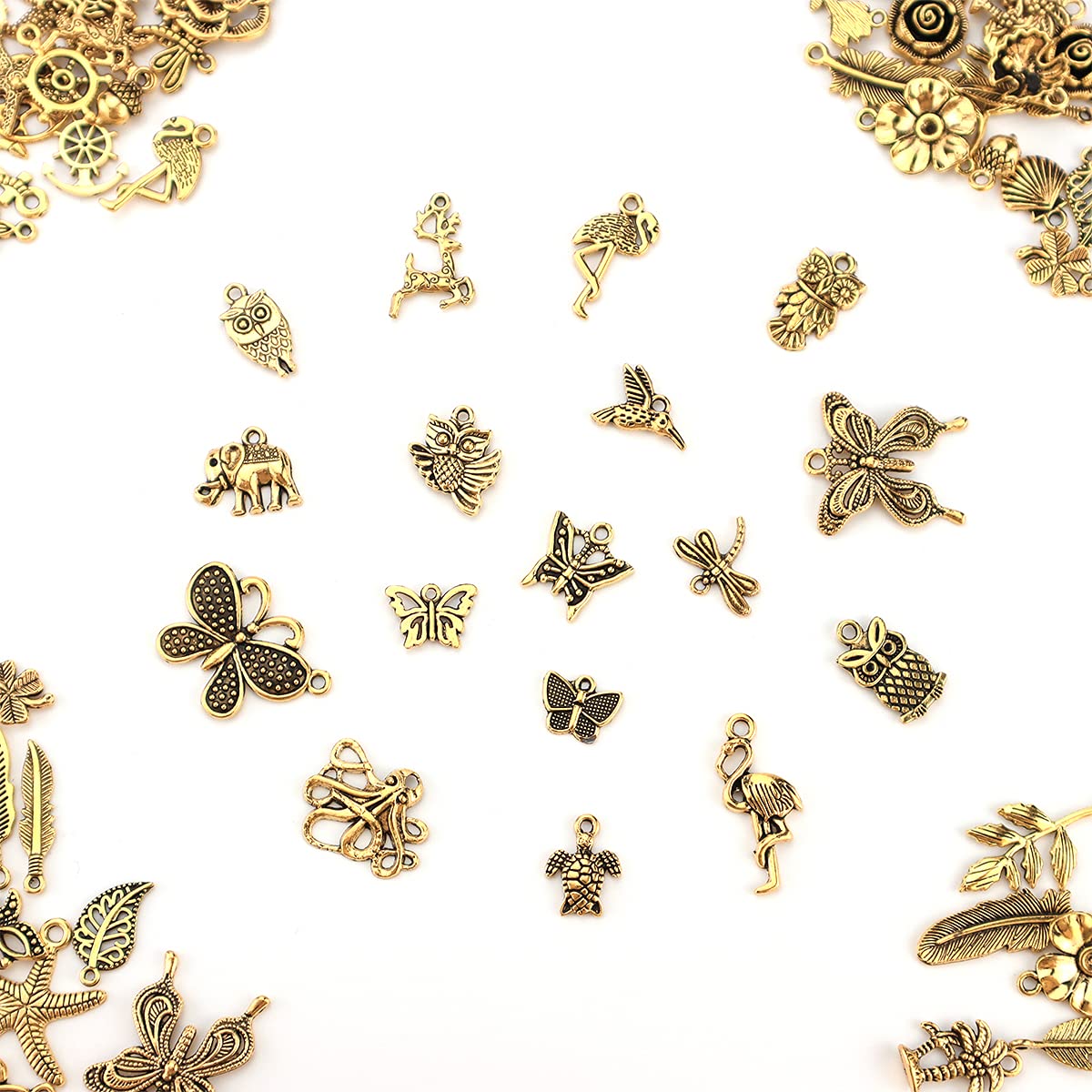 200Pcs Tibetan Antique Gold Charm Mixed Pendants DIY for Bracelet Necklace Jewelry Making and Crafting