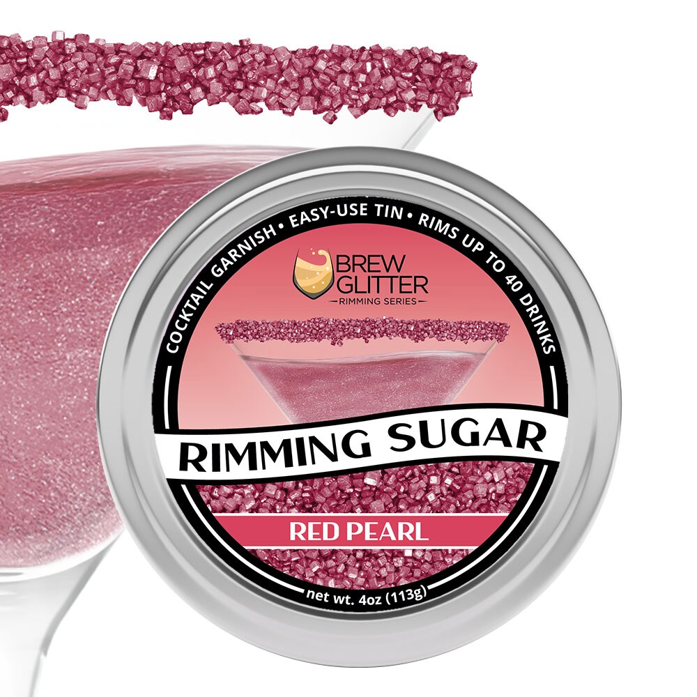 Brew Glitter - Red Pearl Rimming Sugar (4oz, 1x Bar Tin) Cocktail Garnish for Mixed Drinks &#x26; Refreshments